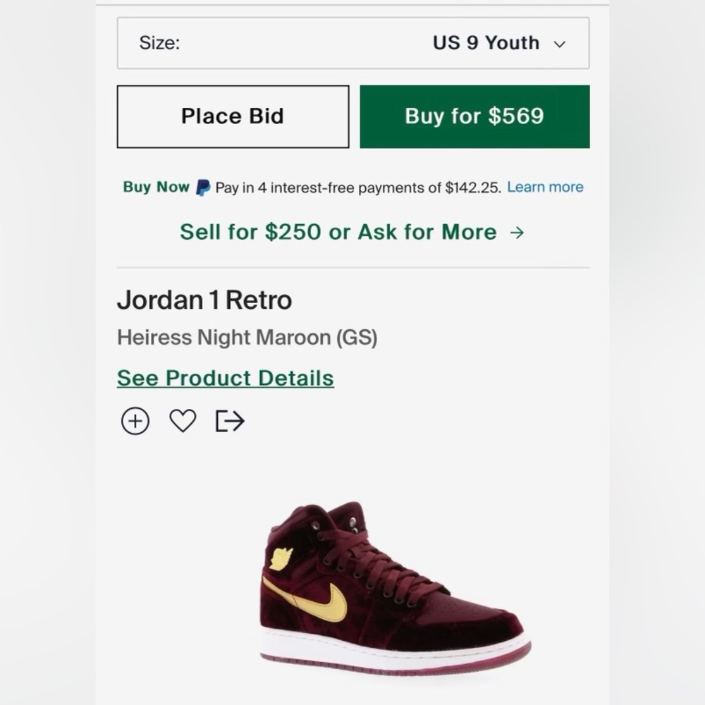 Air Jordan 1 Heiress GG 'Velvet' Night Maroon
